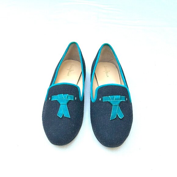 Cole Haan Sabrina Women's Charcoal Felt Driving Loafers With Teal Suede Accents - Picture 1 of 5